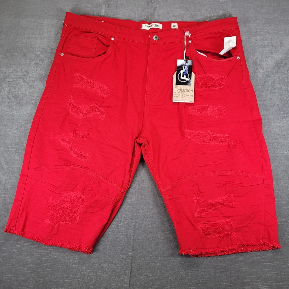 Evolution In Design Mens Red Distressed Denim Shorts Size 48 New